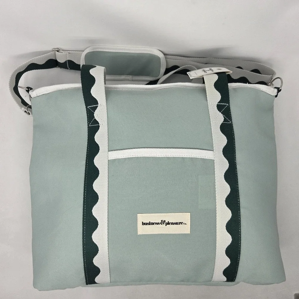 business&pleasure Sage Green Canvas Tote with Dark Green Trim